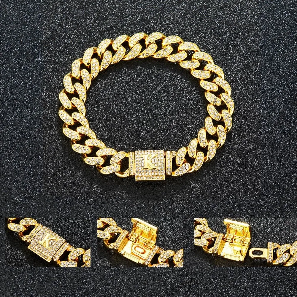 Custom Cuban Link Initial Bracelet for Men & Women - Gold & Silver Hip Hop Mens Jewelry Iced Out Chain Bling Bracelet Gifts for Boyfriend Husband
