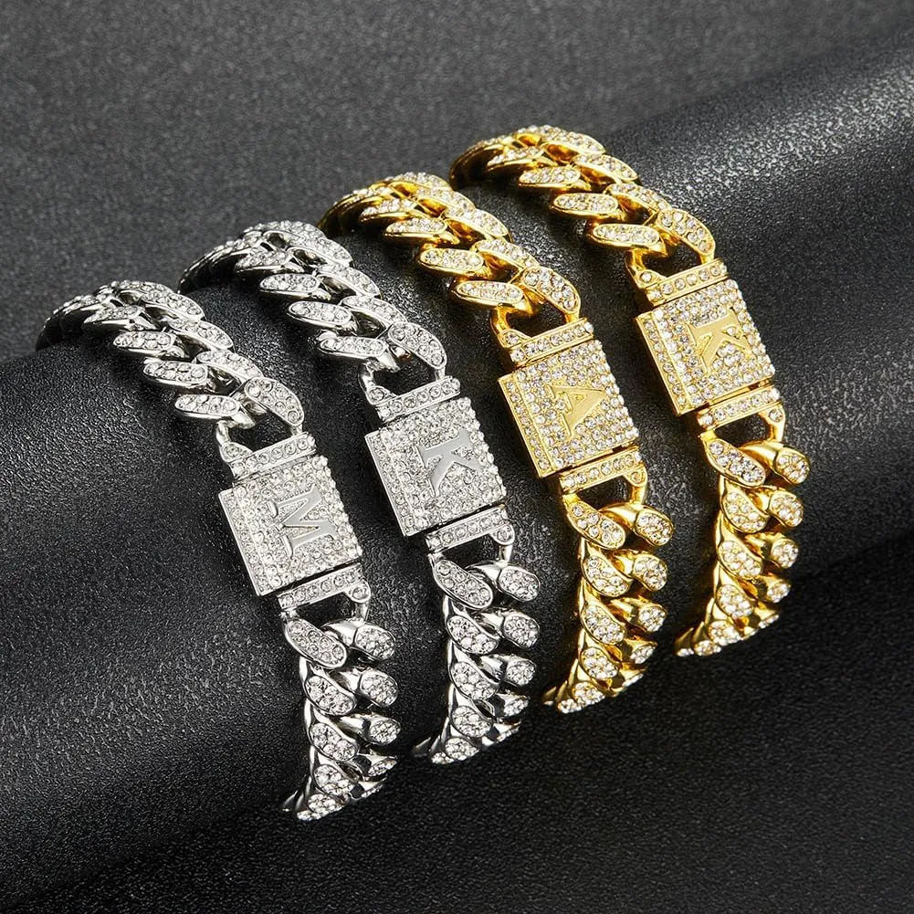 Custom Cuban Link Initial Bracelet for Men & Women - Gold & Silver Hip Hop Mens Jewelry Iced Out Chain Bling Bracelet Gifts for Boyfriend Husband