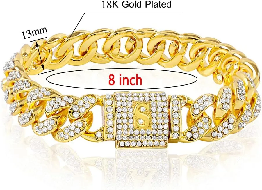 Custom Cuban Link Initial Bracelet for Men & Women - Gold & Silver Hip Hop Mens Jewelry Iced Out Chain Bling Bracelet Gifts for Boyfriend Husband