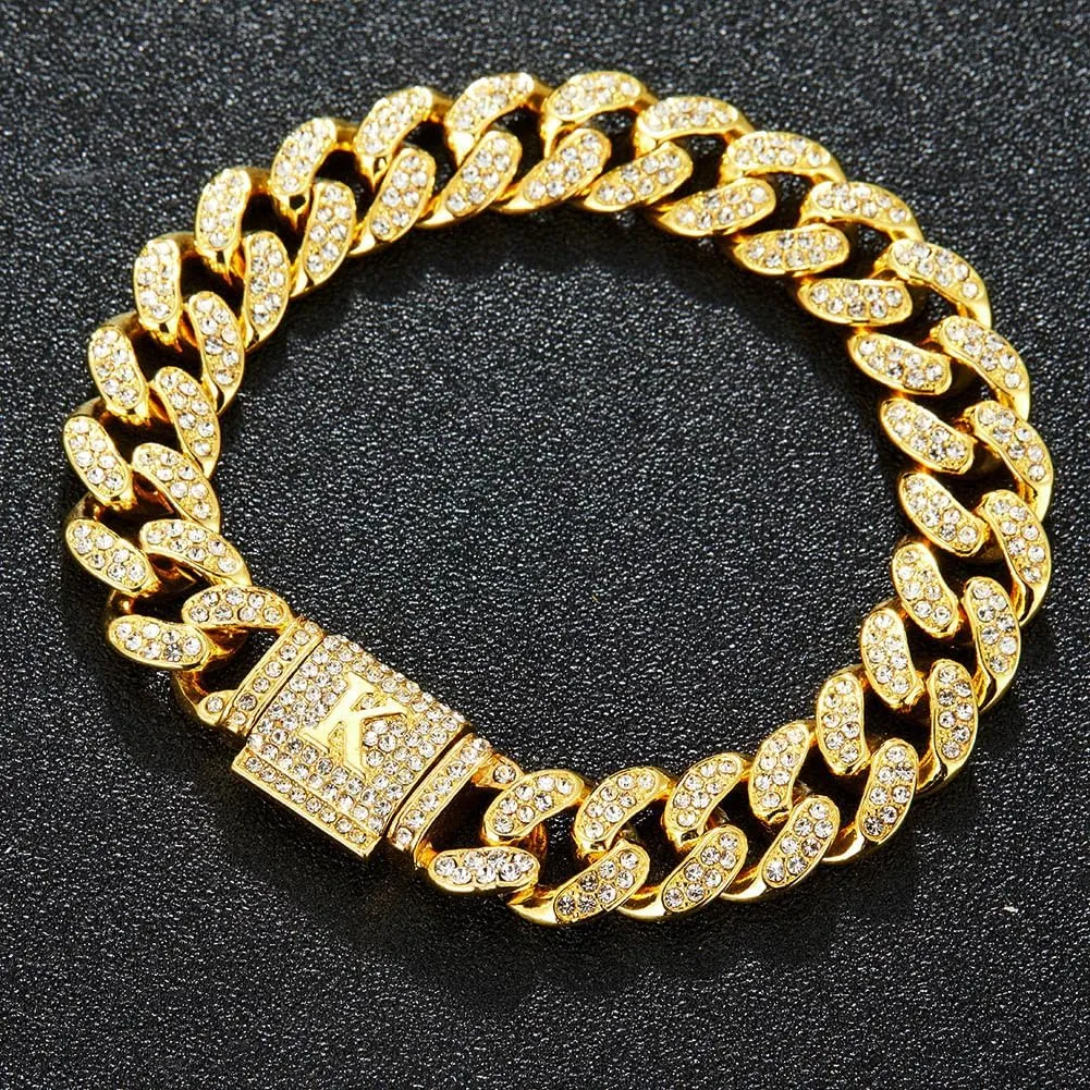 Custom Cuban Link Initial Bracelet for Men & Women - Gold & Silver Hip Hop Mens Jewelry Iced Out Chain Bling Bracelet Gifts for Boyfriend Husband
