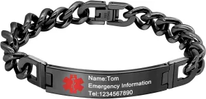 Custom Engraved Medical Alert ID Bracelet for Men - Stainless Steel Medical ID Bracelet for Men - Essential Health Information Wristband - Emergency Safety Accessory