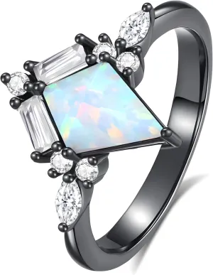 Custom Wedding Ring Sets - Couples Engagement Rings - Her Promise Rings - Rainbow Opal - Rings Stainless Steel