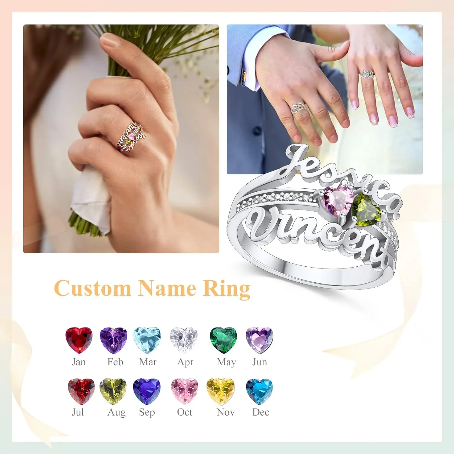 Custom4U Personalized Name Rings/Monogram Initial Ring Engraved,Gold Plated/Sterling Silver/Stainless Steel,Size Adjustable Custom Memorial Jewelry Birthday Mothers Day Gifts for Women