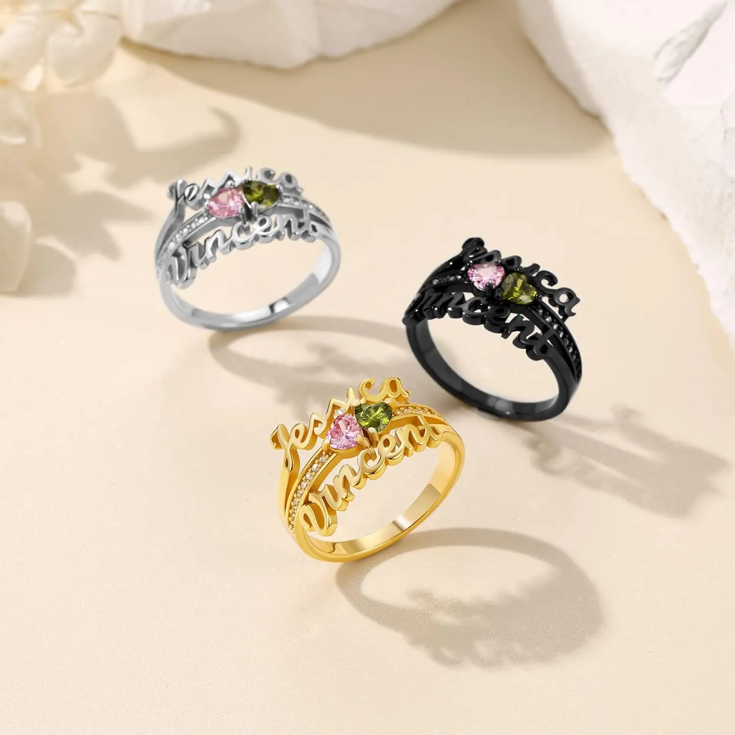 Custom4U Personalized Name Rings/Monogram Initial Ring Engraved,Gold Plated/Sterling Silver/Stainless Steel,Size Adjustable Custom Memorial Jewelry Birthday Mothers Day Gifts for Women