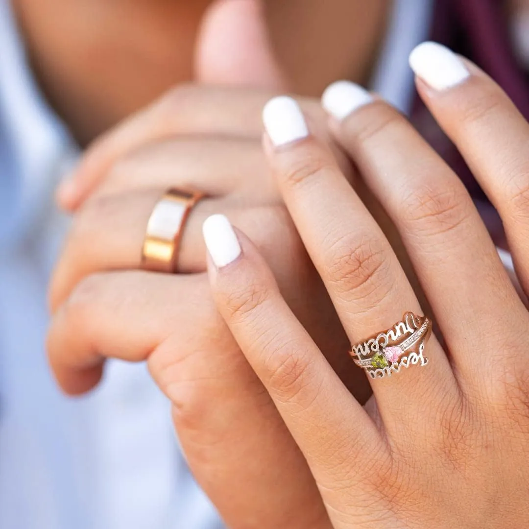 Custom4U Personalized Name Rings/Monogram Initial Ring Engraved,Gold Plated/Sterling Silver/Stainless Steel,Size Adjustable Custom Memorial Jewelry Birthday Mothers Day Gifts for Women