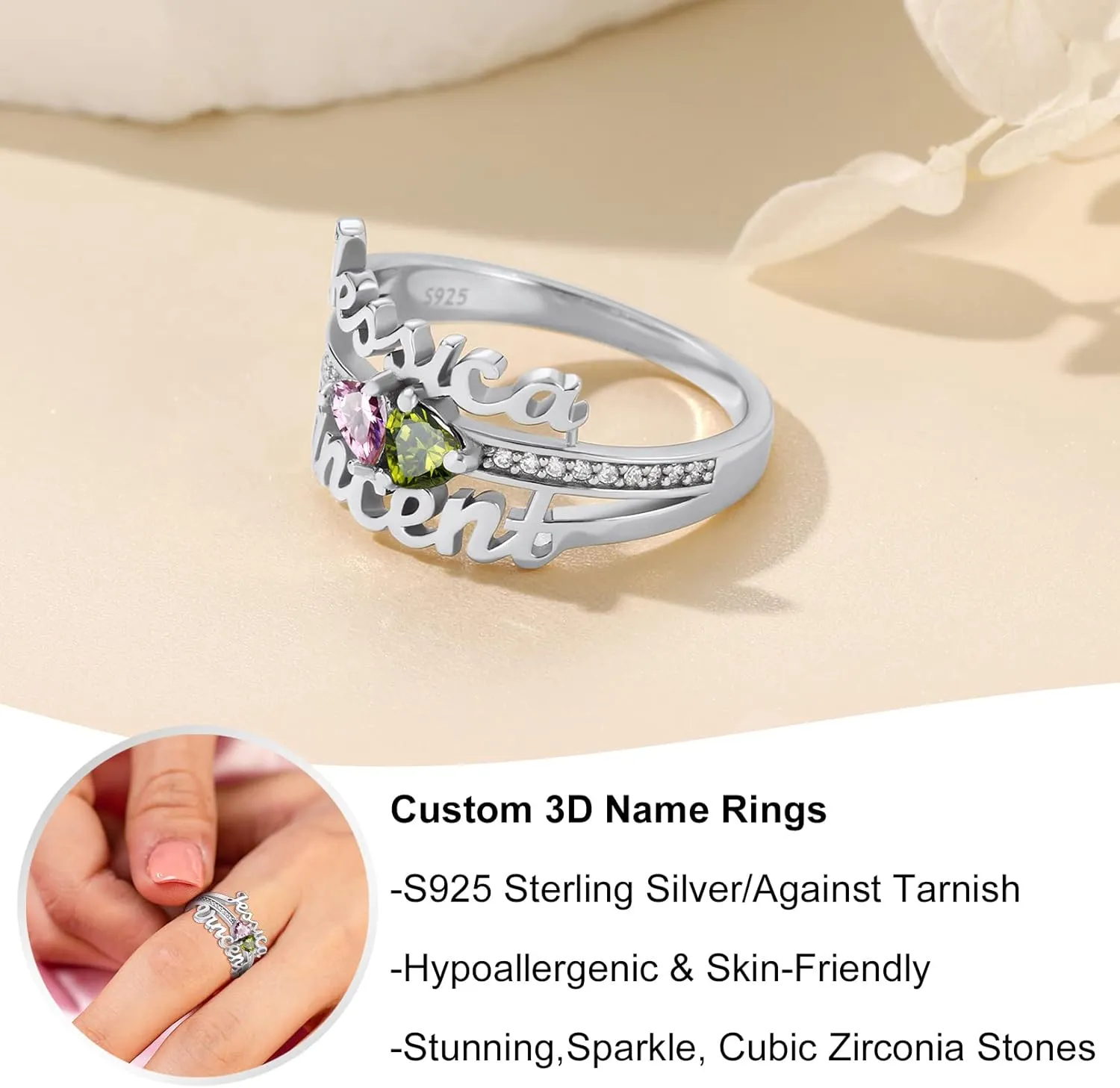 Custom4U Personalized Name Rings/Monogram Initial Ring Engraved,Gold Plated/Sterling Silver/Stainless Steel,Size Adjustable Custom Memorial Jewelry Birthday Mothers Day Gifts for Women