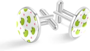Cute Cartoon Frogs with Hearts Print Classic Stainless Steel Cufflinks for Mens, Suit Shirt Cuff Links Jewelry Business Wedding Gifts