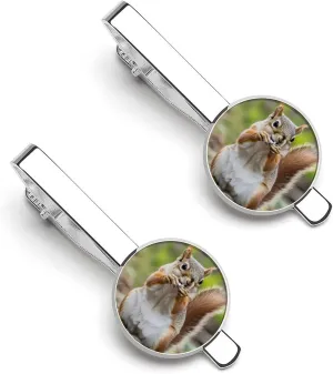 Cute Squirrel Tie Clips for Men 2pcs Tie Bar Set Silver Shirt Accessories Ties Clip Luxury Gift Ideas 5.5x2.2cm