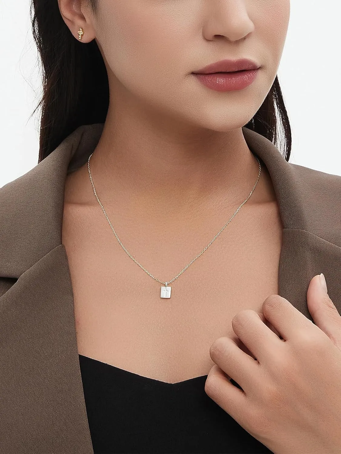 Dainty 925 Sterling Silver Cross Necklace for Women, Trendy Square 14K Gold Plated Pendant Necklace for Teen Simple Cross Link Chain Necklaces for Men Womens Perfect Jewelry Gifts On Birthday