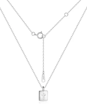 Dainty 925 Sterling Silver Cross Necklace for Women, Trendy Square 14K Gold Plated Pendant Necklace for Teen Simple Cross Link Chain Necklaces for Men Womens Perfect Jewelry Gifts On Birthday