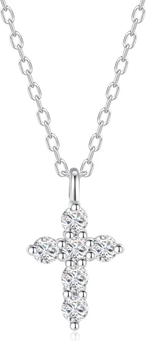 Dainty 925 Sterling Silver Moissanite Cross Necklace for Women, Trendy 0.6 Cttw Moissanite Pendant Diamond Cross Necklaces Jewelry for Womens Girls Perfect Jewelry Gift on Birthday