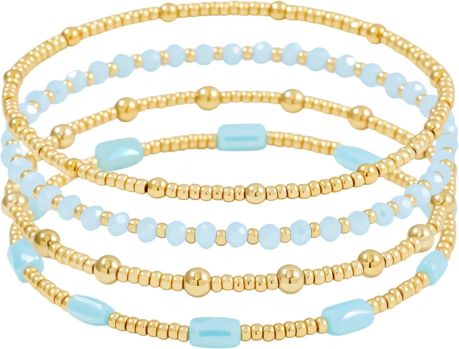 Dainty Gold Pearl Crystal Beaded Bracelets Set for Women 14K Real Gold Plated Bead Pearl Crystal Beads Bracelet Stackable Paperclip Link Chain Bracelets Gold Bracelets for Women Trendy Jewelry