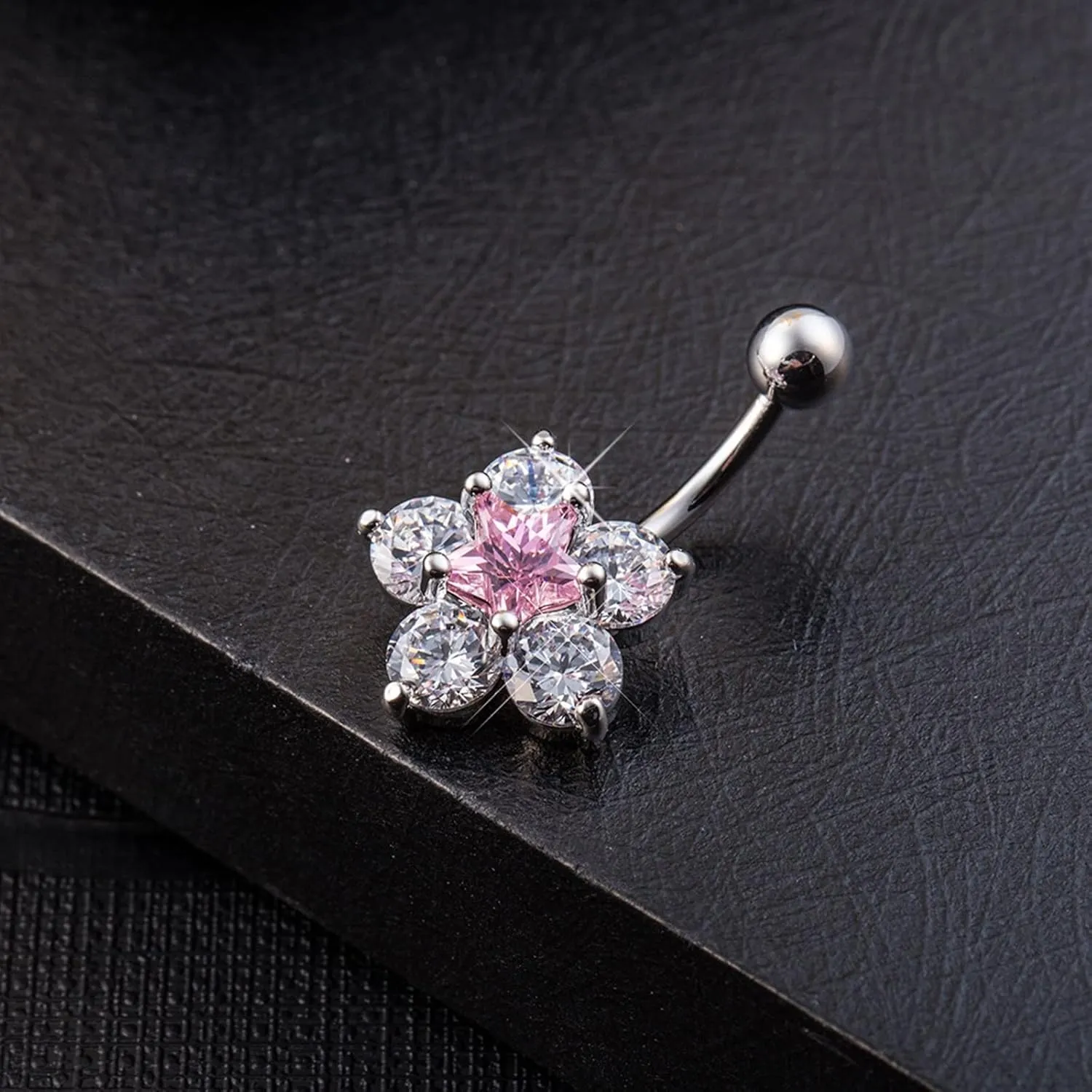Dangle Belly Button Rings, Belly Button Rings Colorful Stainless Steel Navel Rings Belly Button Nails Flower
