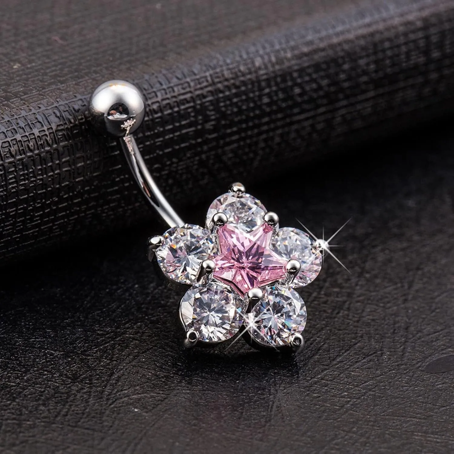 Dangle Belly Button Rings, Belly Button Rings Colorful Stainless Steel Navel Rings Belly Button Nails Flower