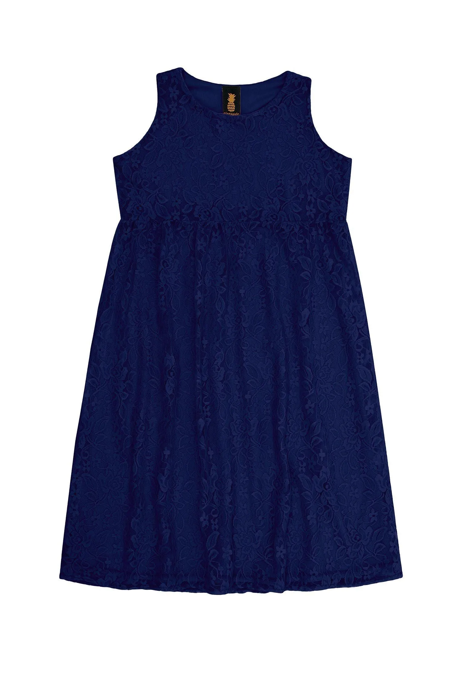 Deep Navy Stretchy Lace Empire Waist Sleeveless Party Dress - Girls
