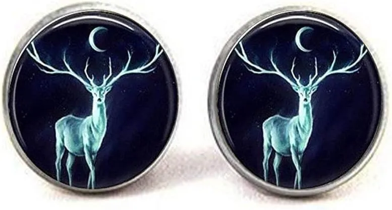 Deer Cufflinks Moon Jewelry Cufflinks Glass Tile Jewelry Animal Jewelry Deer Jewelry