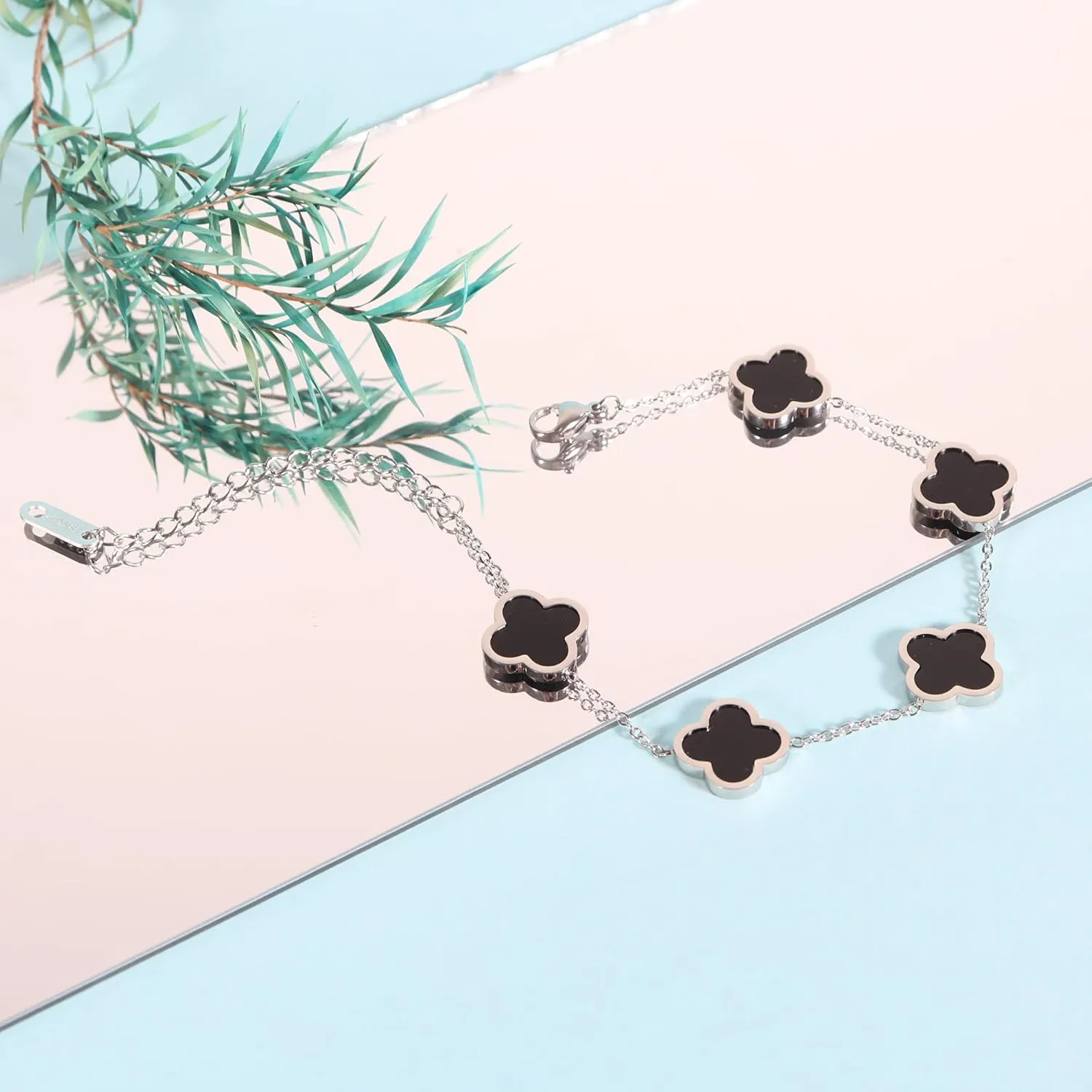 Delicacy Clover Bracelets Necklace Set:Clover Necklaces Clover Bracelet Women Link Bracelets Cute Gold Jewelry
