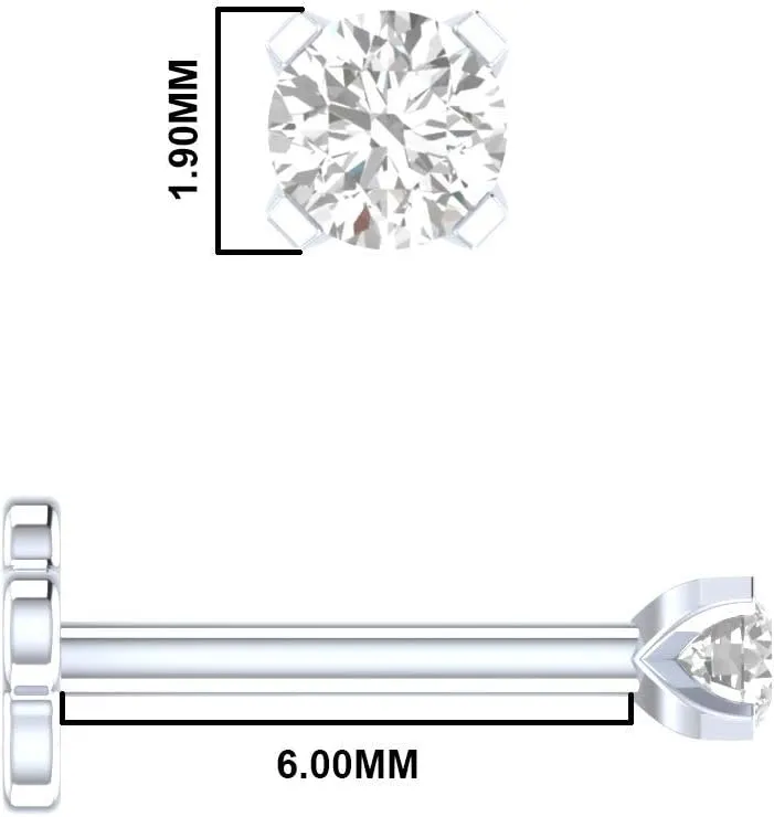 Demira Jewels 14K White Gold Diamond Nose Ring - Internally Threaded, Lip Labret|MonroeStud Multi-functional Design, Handcrafted, 0.02 ct Genuine Diamond, 16G Gauge.