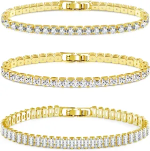 Diamond Tennis Bracelets for Women 3 PCS 4MM 5MM Mixed Adjustable Cubic Zirconia Classic Bracelet Set Fashion Jewelry Gifts (6.9")