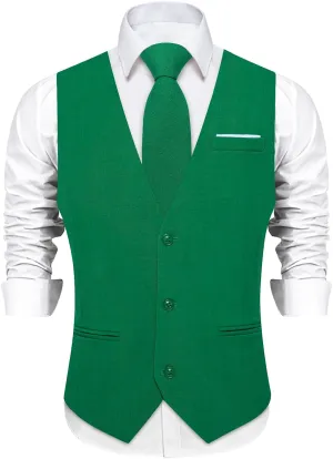 DiBanGu 4PCS Mens Suit Vest Linen Solid Color Vest for Men Wedding Casual Waistcoat Necktie Pocket Square Cufflinks S-3XL