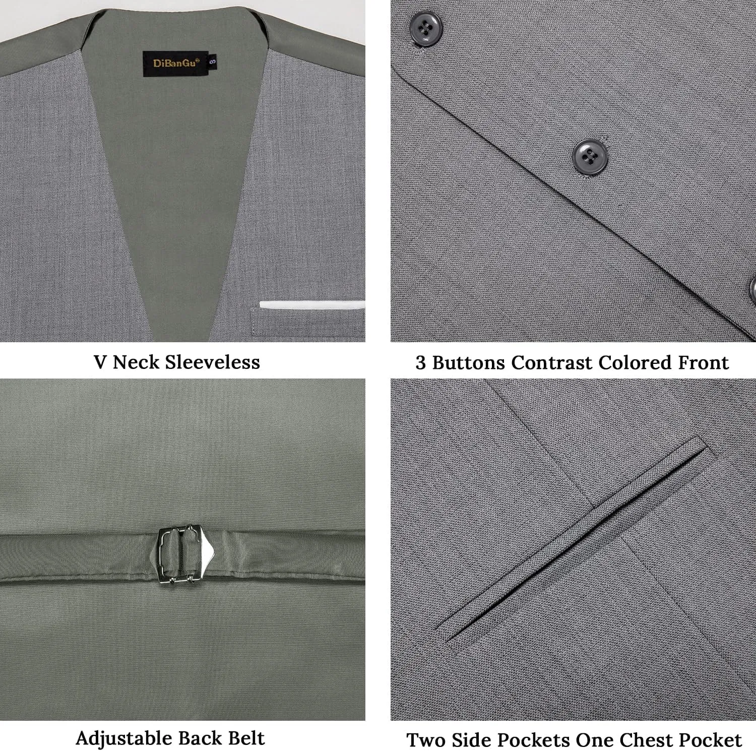DiBanGu 4PCS Mens Suit Vest Linen Solid Color Vest for Men Wedding Casual Waistcoat Necktie Pocket Square Cufflinks S-3XL
