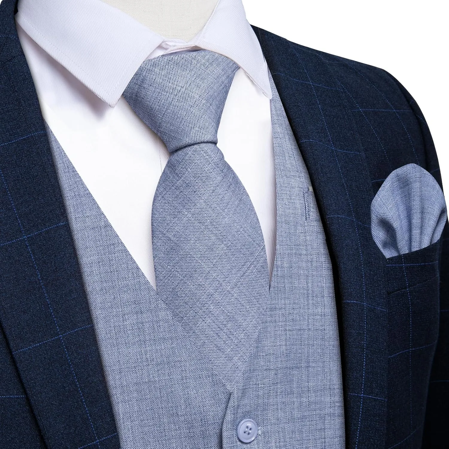DiBanGu 4PCS Mens Suit Vest Linen Solid Color Vest for Men Wedding Casual Waistcoat Necktie Pocket Square Cufflinks S-3XL
