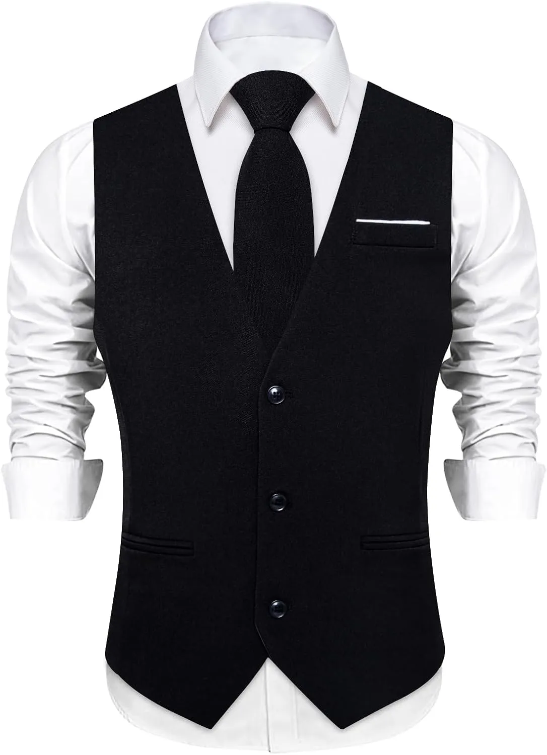 DiBanGu 4PCS Mens Suit Vest Linen Solid Color Vest for Men Wedding Casual Waistcoat Necktie Pocket Square Cufflinks S-3XL