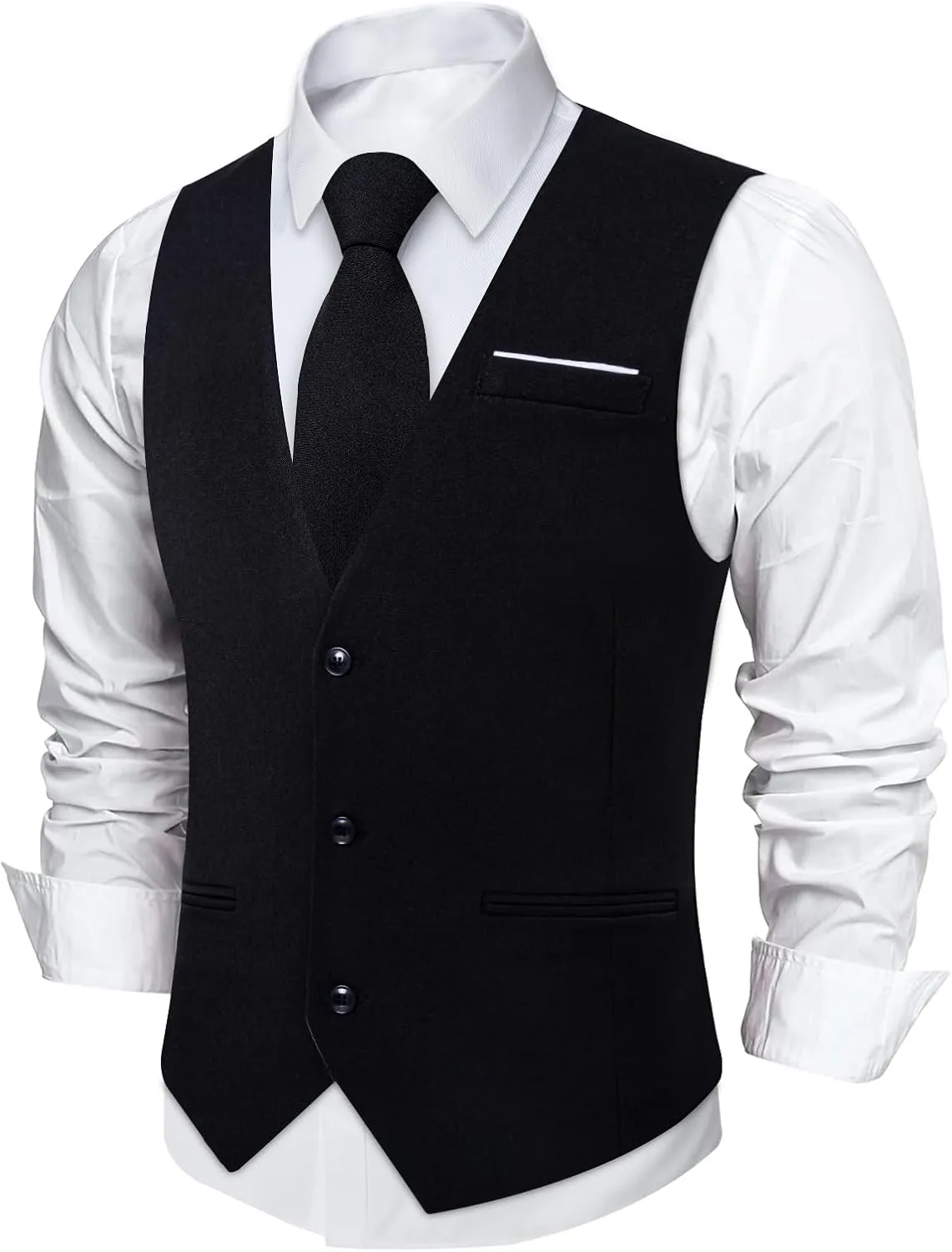DiBanGu 4PCS Mens Suit Vest Linen Solid Color Vest for Men Wedding Casual Waistcoat Necktie Pocket Square Cufflinks S-3XL