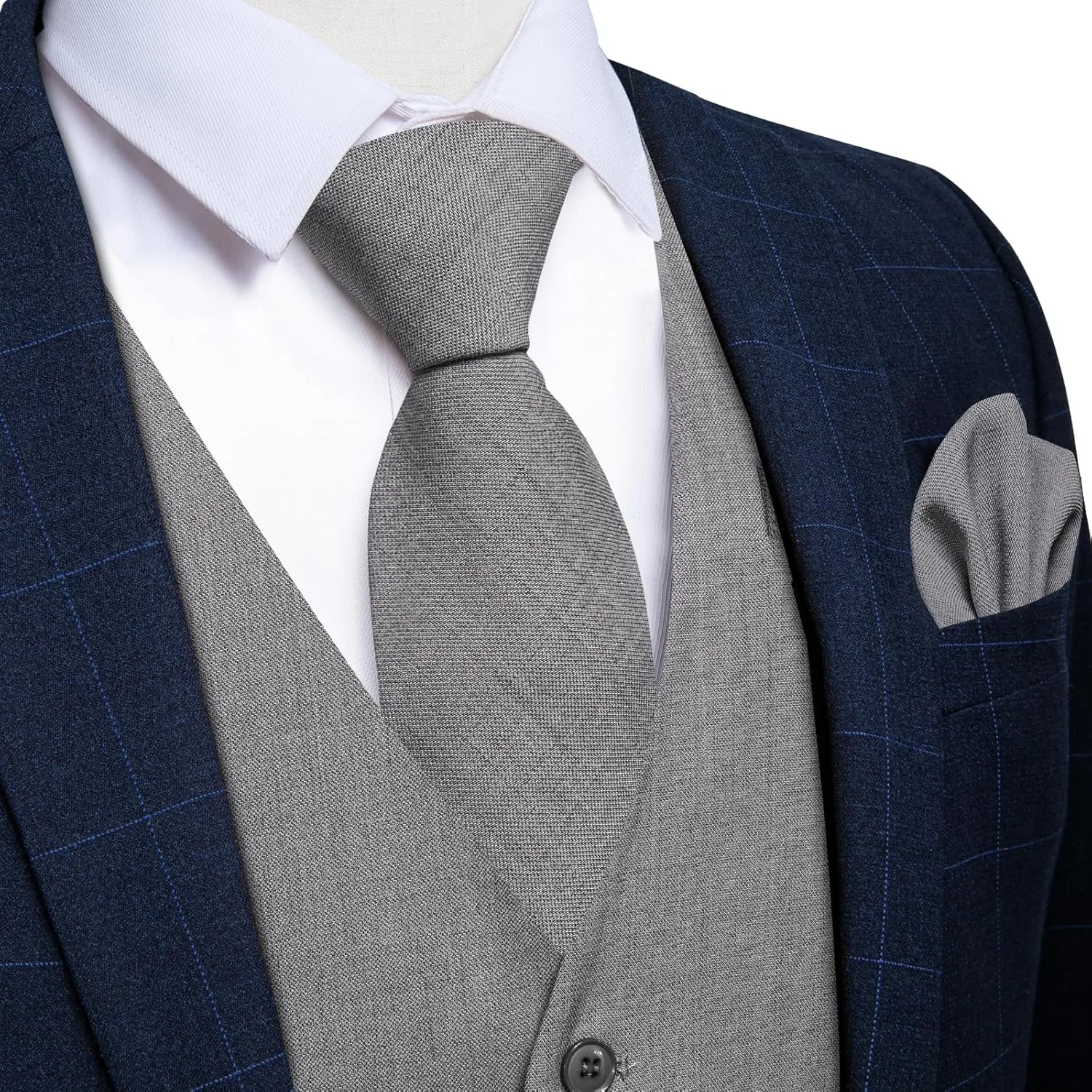 DiBanGu 4PCS Mens Suit Vest Linen Solid Color Vest for Men Wedding Casual Waistcoat Necktie Pocket Square Cufflinks S-3XL