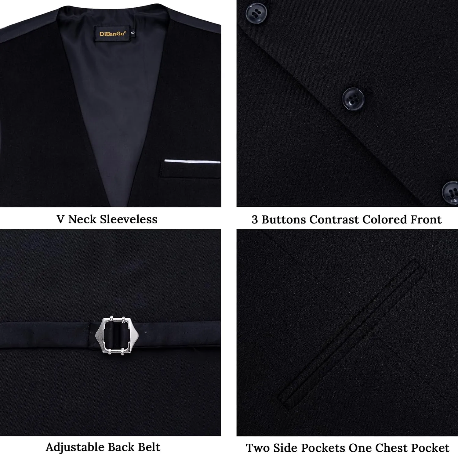 DiBanGu 4PCS Mens Suit Vest Linen Solid Color Vest for Men Wedding Casual Waistcoat Necktie Pocket Square Cufflinks S-3XL