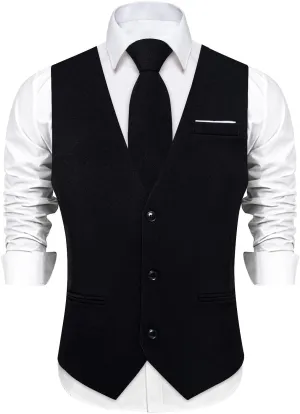 DiBanGu 4PCS Mens Suit Vest Linen Solid Color Vest for Men Wedding Casual Waistcoat Necktie Pocket Square Cufflinks S-3XL