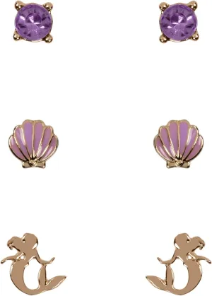 Disney Princess The Little Mermaid Purple & Gold Trio Earring Set SH00702YRVL, One Size, Zinc, No Gemstone