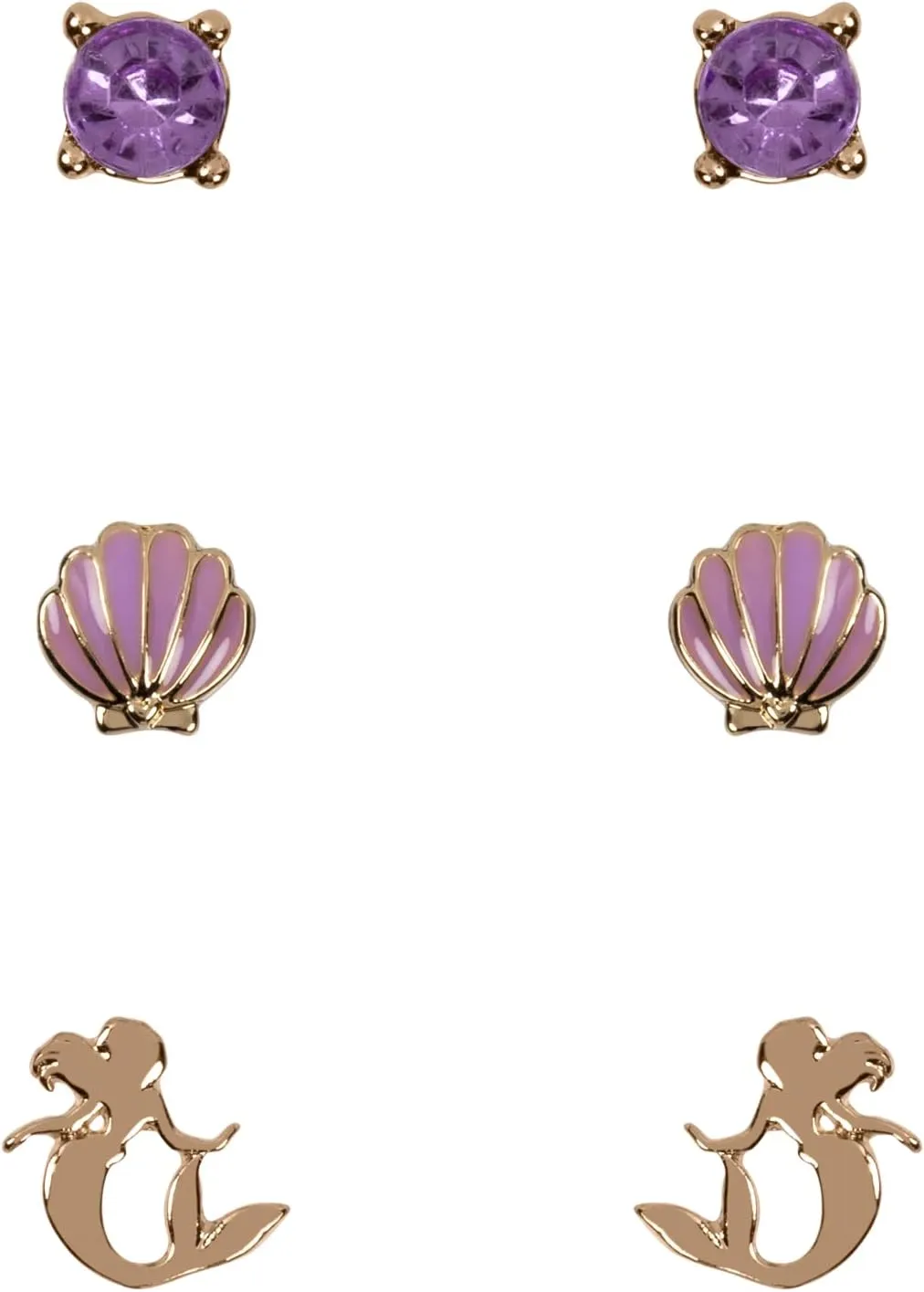 Disney Princess The Little Mermaid Purple & Gold Trio Earring Set SH00702YRVL, One Size, Zinc, No Gemstone