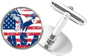 DIYthinker America Flag Haliaeetus leucocephalus Eagle Round Button Cuff Clip Stud Cufflinks