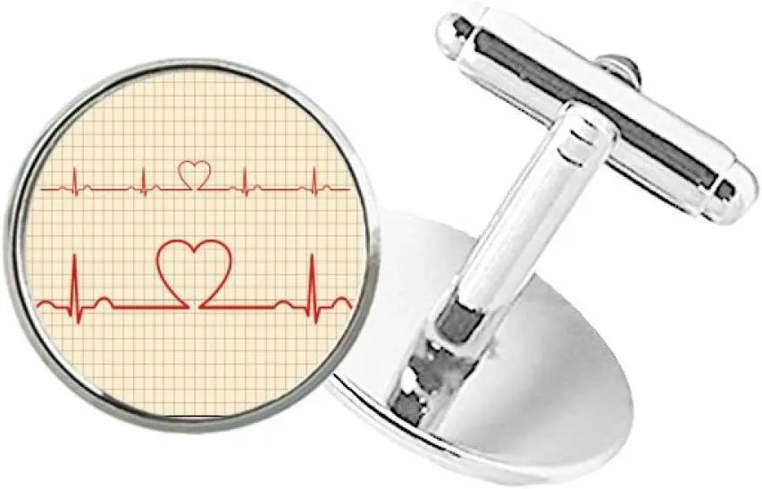 DIYthinker Electrocardiogram Heart Design Pattern Round Button Cuff Clip Stud Cufflinks