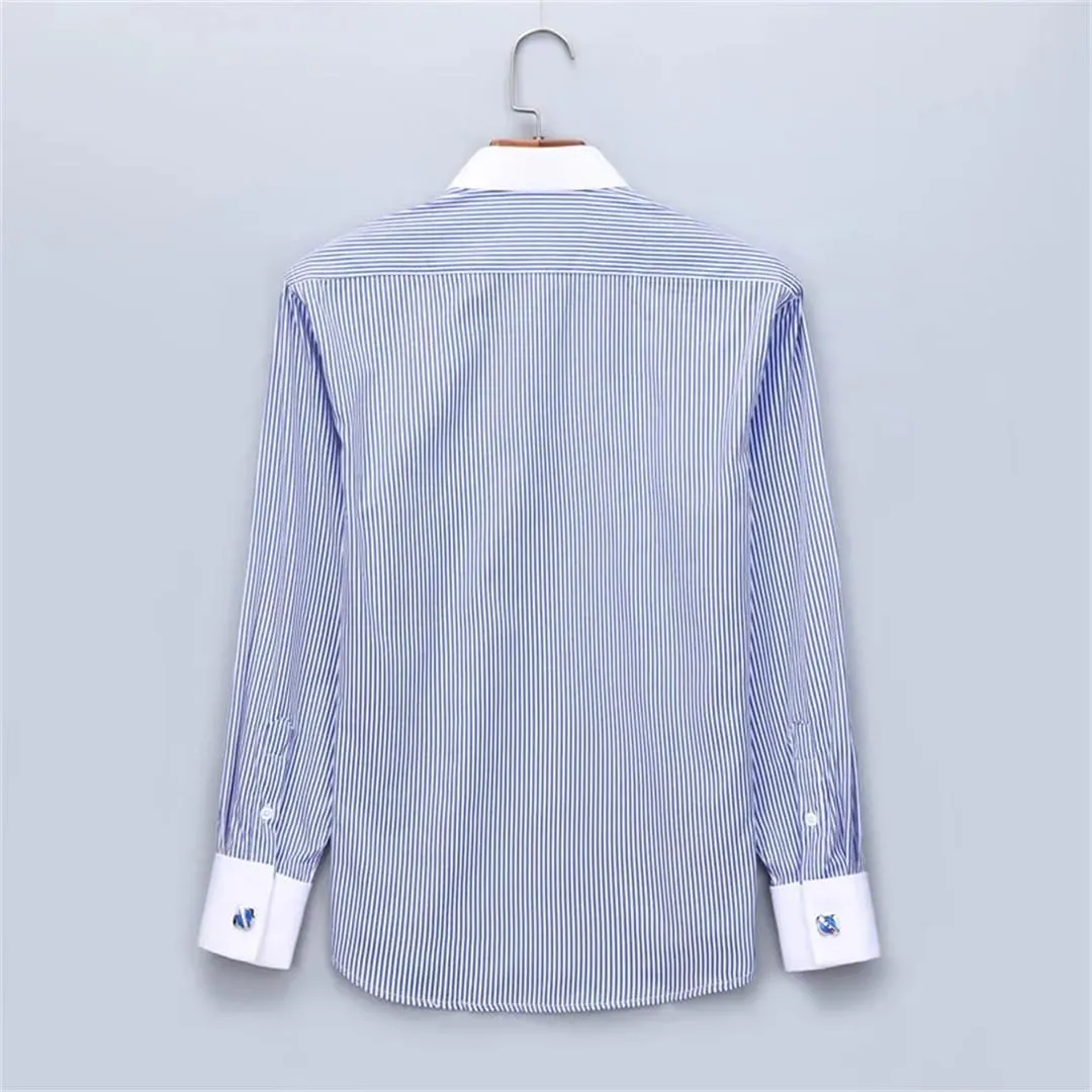 Dndrdhfb Men's French Cufflinks Casual Dress Shirt Long Sleeve Patchwork Wedding Tuxedo Shirt