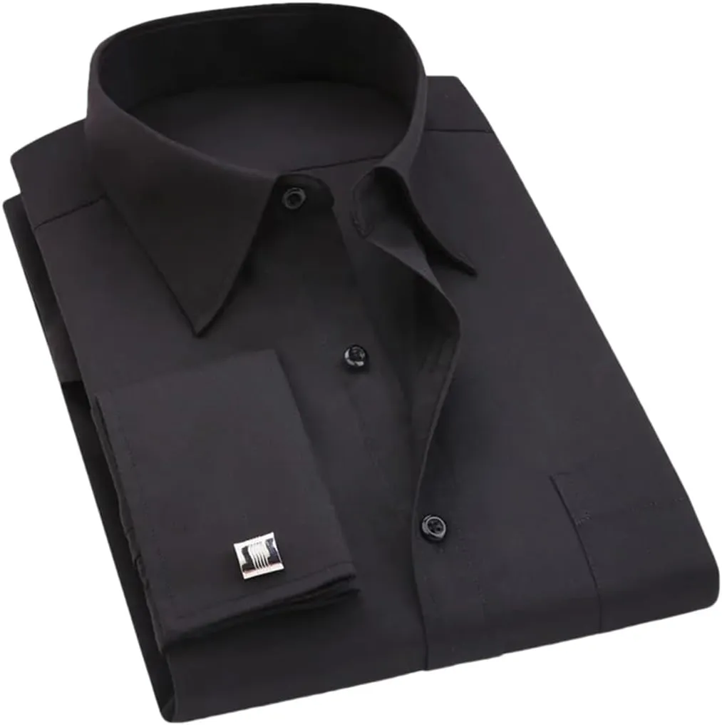 Dndrdhfb Men's French Cufflinks Casual Dress Shirt Long Sleeve Patchwork Wedding Tuxedo Shirt