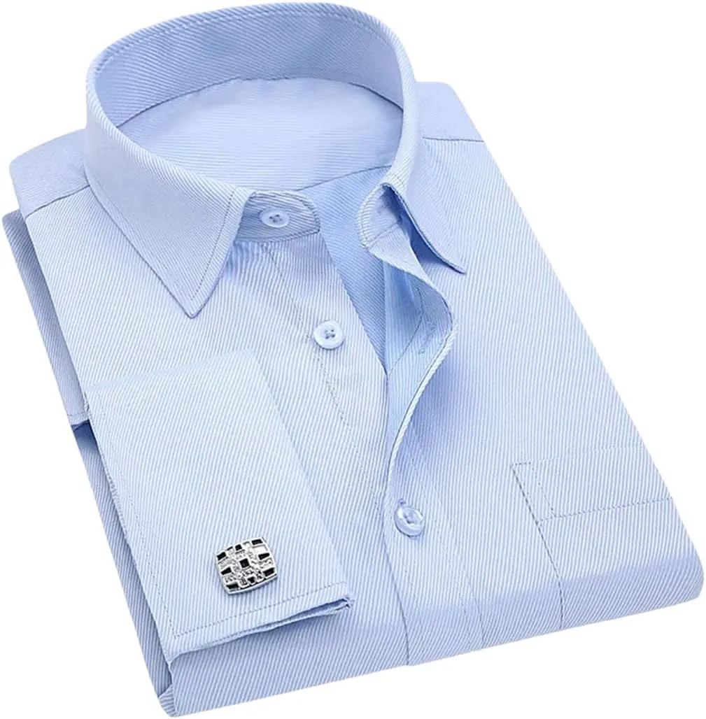 Dndrdhfb Men's French Cufflinks Casual Dress Shirt Long Sleeve Patchwork Wedding Tuxedo Shirt