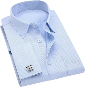 Dndrdhfb Men's French Cufflinks Casual Dress Shirt Long Sleeve Patchwork Wedding Tuxedo Shirt