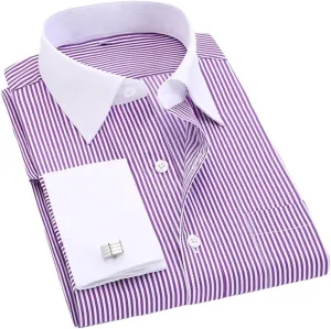 Dndrdhfb Men's French Cufflinks Casual Dress Shirt Long Sleeve Patchwork Wedding Tuxedo Shirt