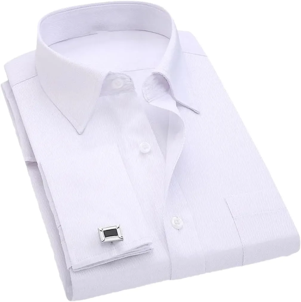 Dndrdhfb Men's French Cufflinks Casual Dress Shirt Long Sleeve Patchwork Wedding Tuxedo Shirt