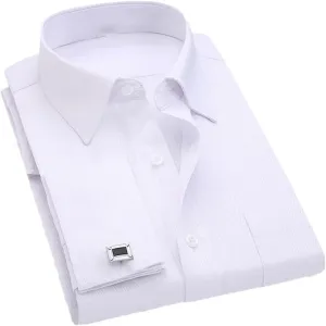 Dndrdhfb Men's French Cufflinks Casual Dress Shirt Long Sleeve Patchwork Wedding Tuxedo Shirt