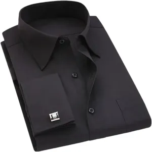 Dndrdhfb Men's French Cufflinks Casual Dress Shirt Long Sleeve Patchwork Wedding Tuxedo Shirt