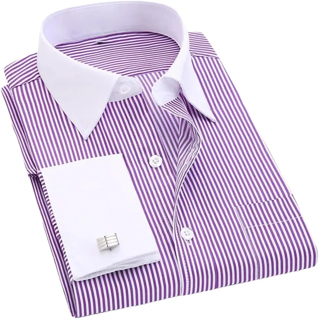 Dndrdhfb Men's French Cufflinks Casual Dress Shirt Long Sleeve Patchwork Wedding Tuxedo Shirt