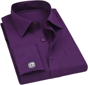 Dndrdhfb Men's French Cufflinks Casual Dress Shirt Long Sleeve Patchwork Wedding Tuxedo Shirt
