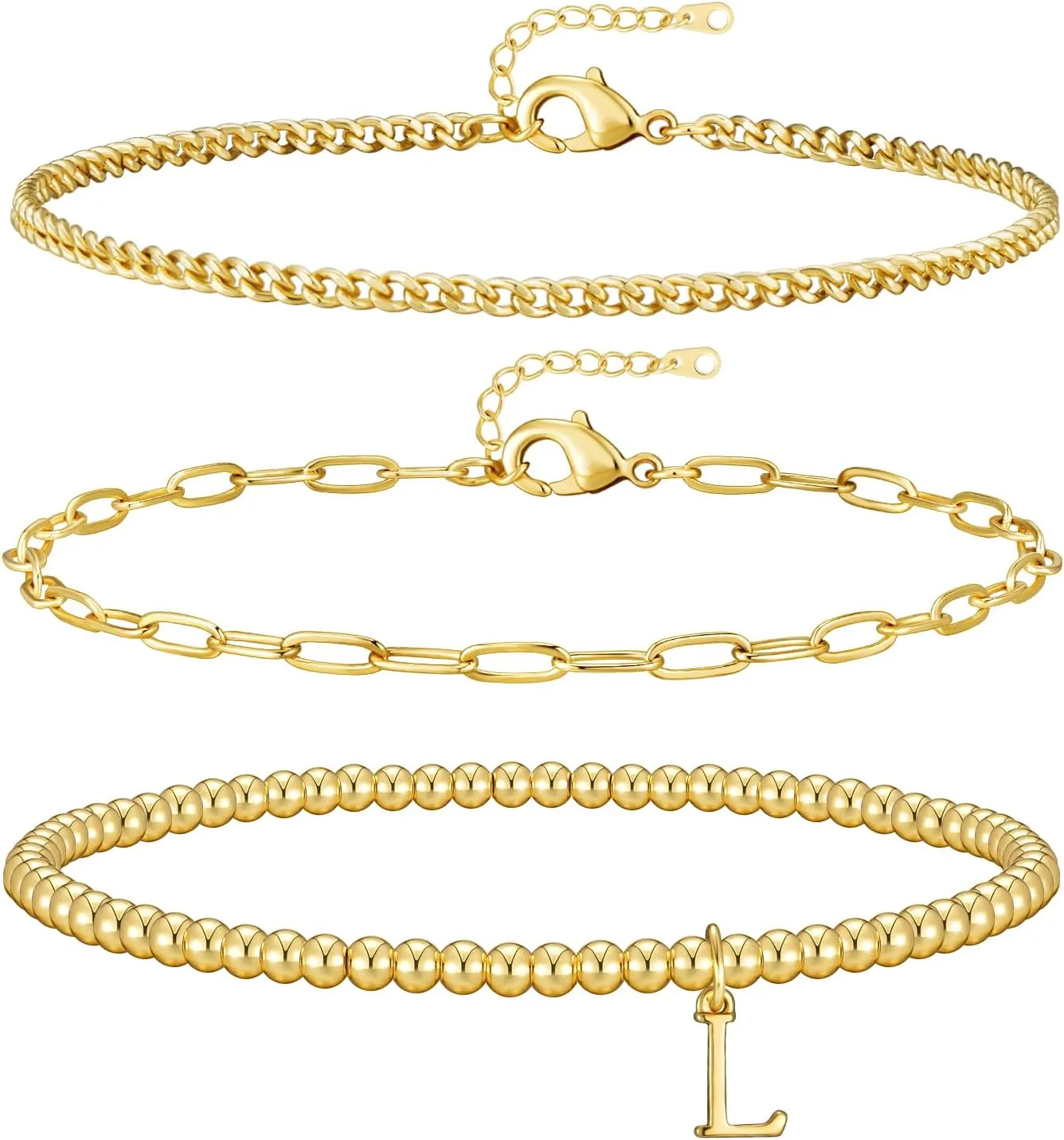 doubgood Gold Bracelets for Women, Dainty Initial Bracelet with A-Z Letter Charm Stackable Jewelry Sets for Mother's Day Valentines Gifts