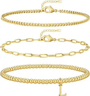 doubgood Gold Bracelets for Women, Dainty Initial Bracelet with A-Z Letter Charm Stackable Jewelry Sets for Mother's Day Valentines Gifts