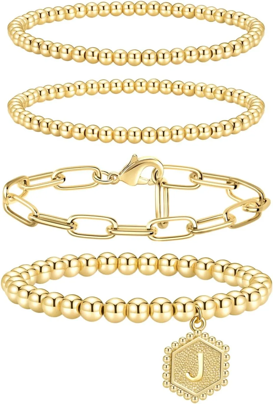 doubgood Gold Bracelets for Women, Stackable Initial Beaded Bracelet with Letter Pendant Stretch Trendy Stack Jewelry Set for Mother's Day Valentines Birthday Gifts for Her