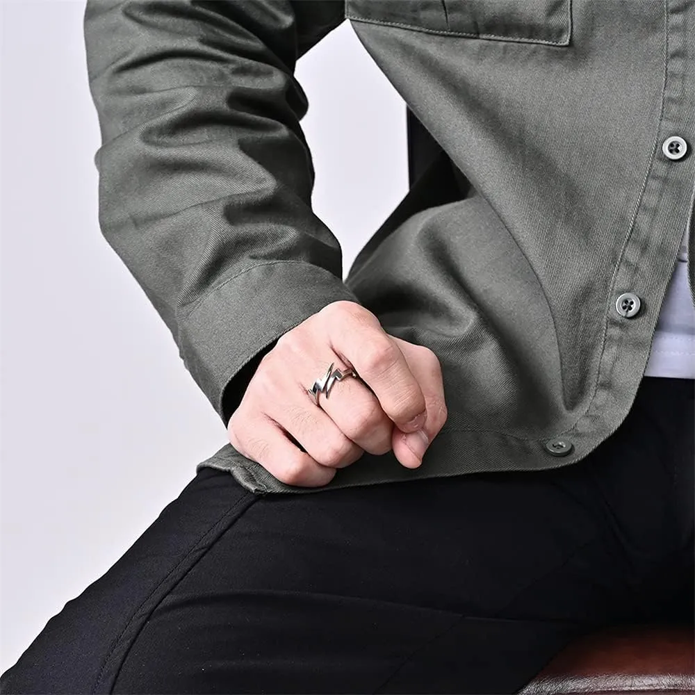 Double Lightning Stainless Steel Open Rings for Women Men Fashion Asymmetric Wrap Engagement Promise Statement Finger Knuckle Rings for Boyfriend Girlfriend Christmas Valentines Party Gifts
