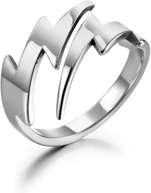 Double Lightning Stainless Steel Open Rings for Women Men Fashion Asymmetric Wrap Engagement Promise Statement Finger Knuckle Rings for Boyfriend Girlfriend Christmas Valentines Party Gifts